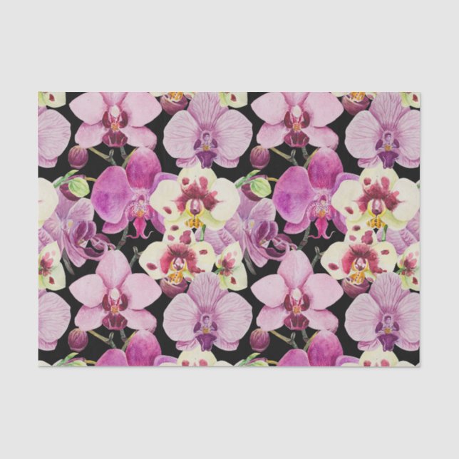 Colourful Orchid Flower Pattern  Tissue Paper (Front)
