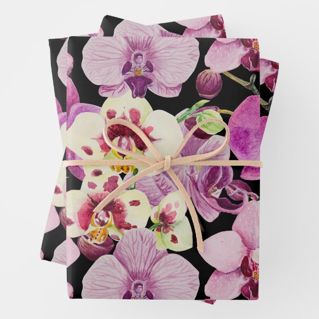 Colourful Orchid Flower Pattern Wrapping Paper Sheet (In situ)