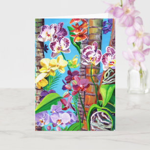 Colourful Orchids with Palm Trees Card