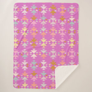 Colourful Organic Geometric Shapes on Magenta Sherpa Blanket