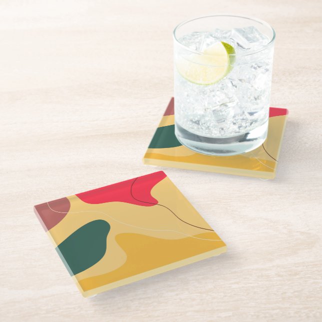 Colourful organic shapes abstract background glass coaster (Angled)