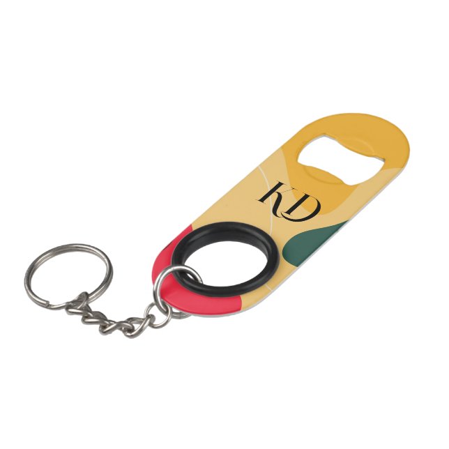 Colourful organic shapes abstract background keychain bottle opener (Front Angled)