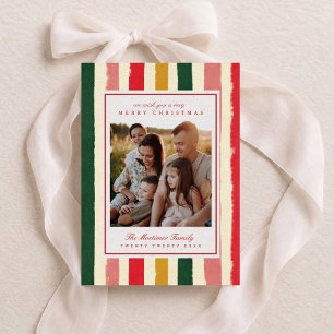 Colourful Organic Stripe Family Photo Christmas Holiday Card