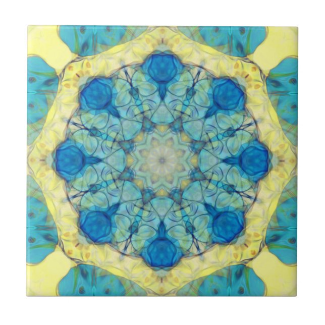 Colourful, oriental, abstract mandala,teal, yellow tile (Front)