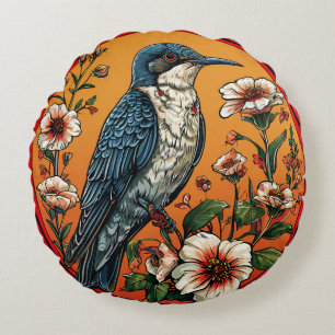 Colourful Oriental cuckoo Bird Round Pillow
