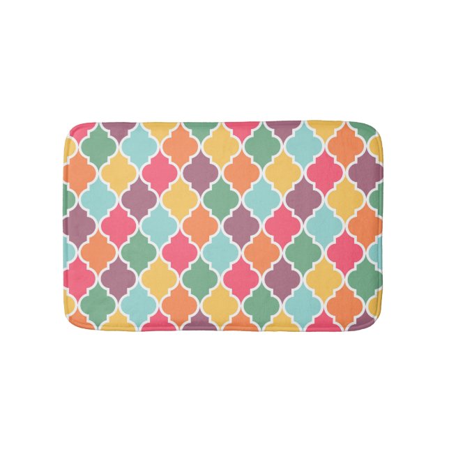 Colourful oriental quatrefoil pattern bath mat (Front)