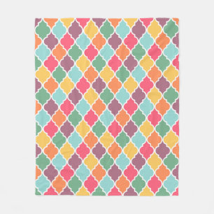 Colourful oriental quatrefoil pattern fleece blanket