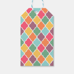 Colourful oriental quatrefoil pattern gift tags