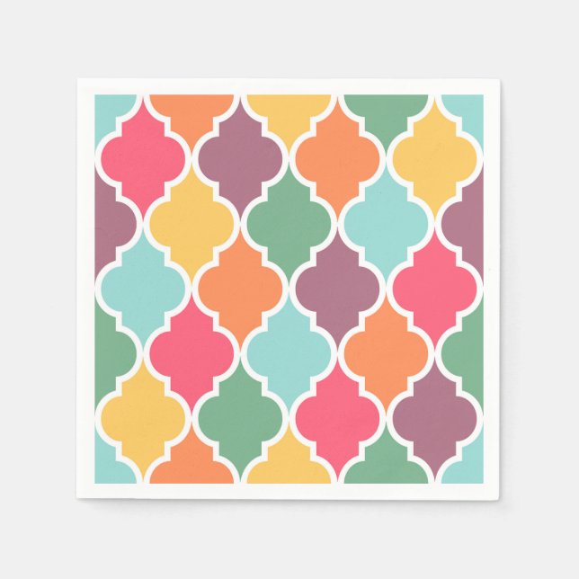 Colourful oriental quatrefoil pattern napkin (Front)