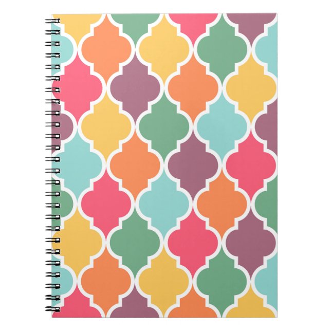 Colourful oriental quatrefoil pattern notebook (Front)