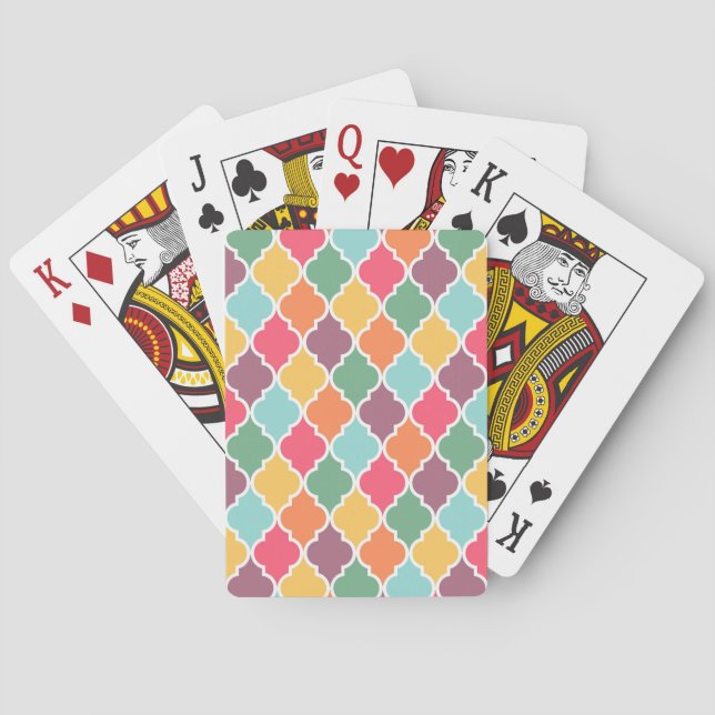 Colourful oriental quatrefoil pattern playing cards (Back)
