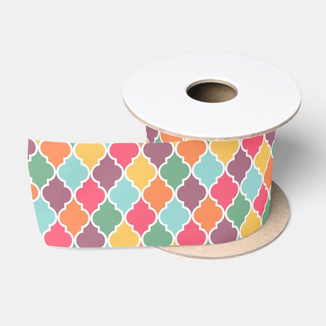 Colourful oriental quatrefoil pattern satin ribbon (Spool)