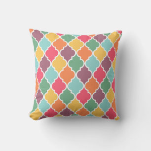 Colourful oriental quatrefoil pattern throw pillow