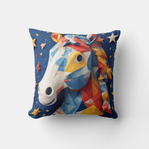 Colourful Origami Horse Art with Starry Background Throw Pillow