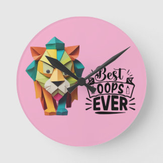 Colourful Origami Lion Artwork design Round Clock