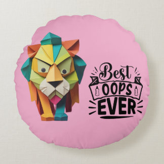 Colourful Origami Lion Artwork design Round Pillow