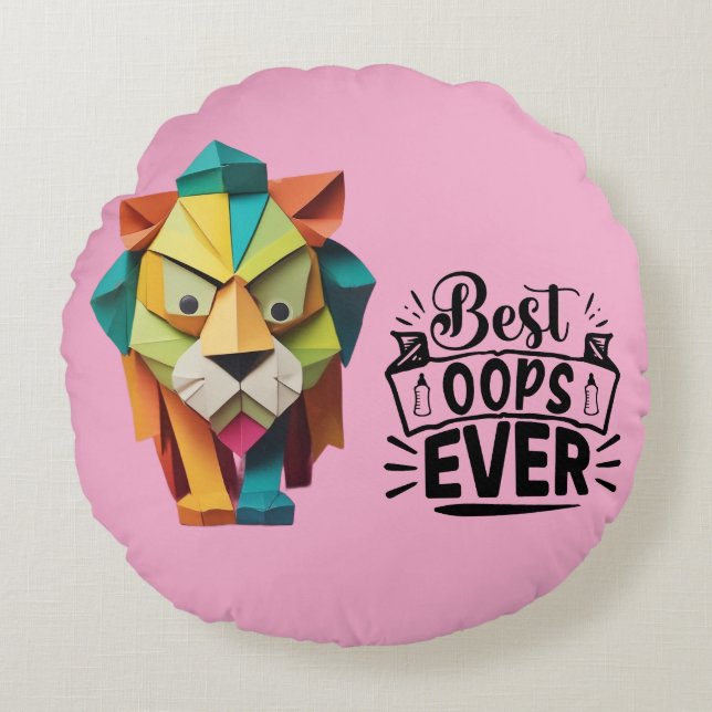 Colourful Origami Lion Artwork design Round Pillow (Front)