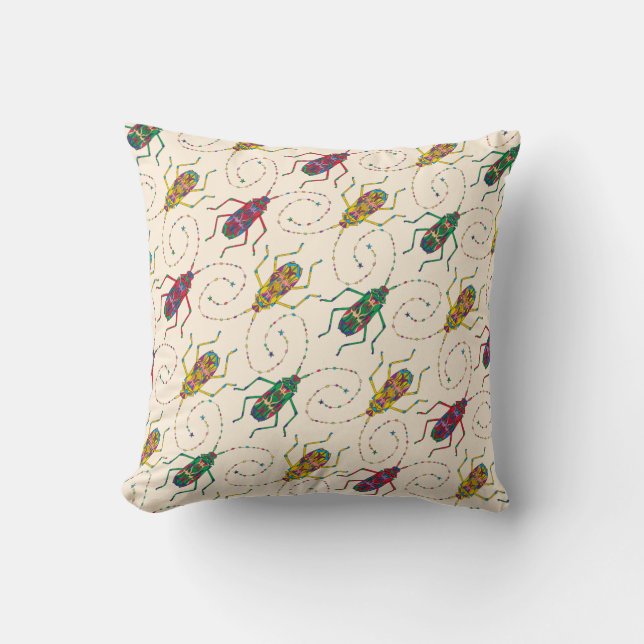 Colourful Original Insects Pattern Throw Pillow (Front)