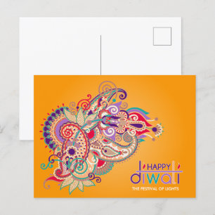 Colourful Ornament Happy Diwali  Postcard