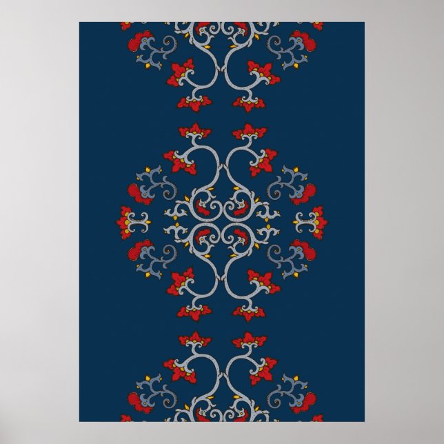 Colourful Ornament Pattern Dark Blue Poster (Front)