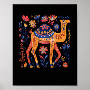 Colourful Ornamental Camel Illustration Surrounded Poster