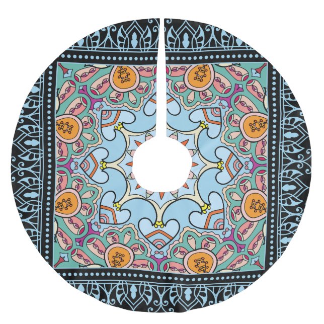 Colourful ornamental doodle: symmetric pattern. brushed polyester tree skirt (Front)