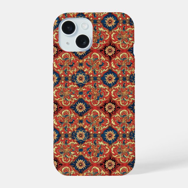 Colourful Ornamental Flower Pattern iPhone 15 Case (Back)