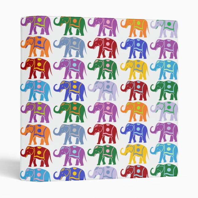 Colourful Ornate Elephants Pattern Binder (Front/Spine)