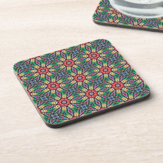 Colourful Ornate Kaleidoscope Pattern Coaster (Left Side)