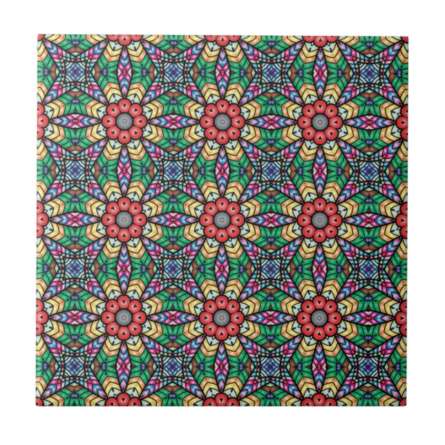 Colourful Ornate Kaleidoscope Pattern Tile (Front)