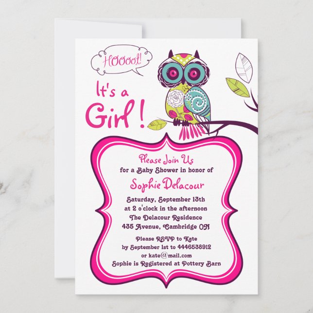 Colourful Ornate Owl Baby Shower Invitation (Front)