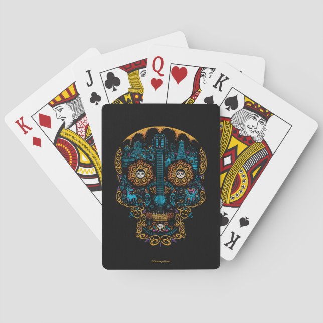 Colourful Ornate Skull Guitar Playing Cards (Back)