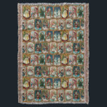 Colourful Ornate Victorian Christmas Card Collage Throw Blanket<br><div class="desc">Festive and colourful vintage repeating holiday pattern featuring restored Victorian greeting card illustrations depicting scenes of Father Christmas and children,  each framed in ornate,  Gothic stained glass style ornamental gold borders.</div>