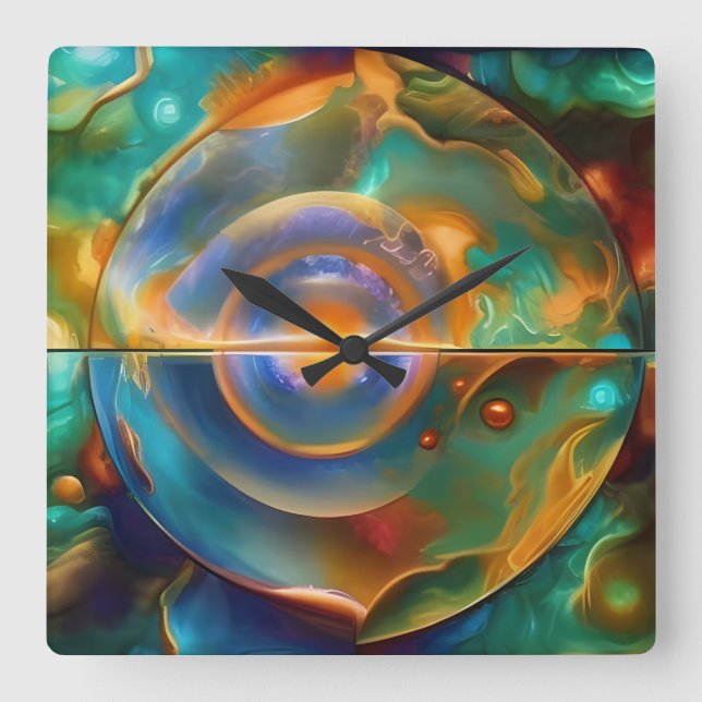 Colourful Otherworldly Abstract Square Wall Clock (Front)