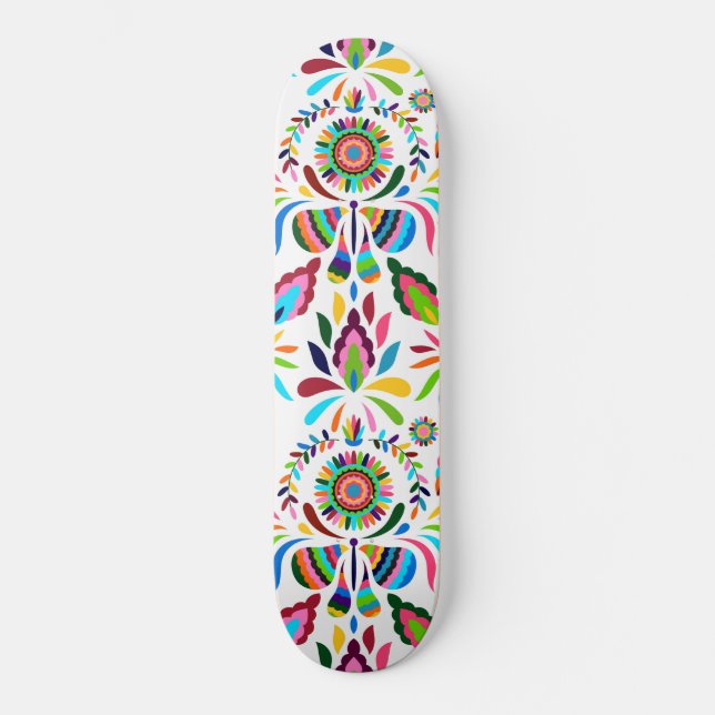 Colourful Otomi Butterfly Flower Bold Pattern Skateboard (Front)