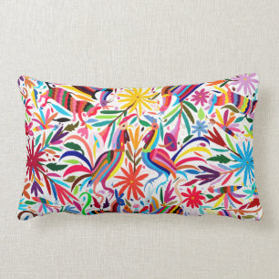 Colourful Otomi Lumbar Pillow, Mexican Embroidery Lumbar Pillow