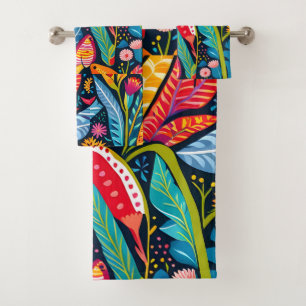 Colourful Otomi Print Bath Towel Set