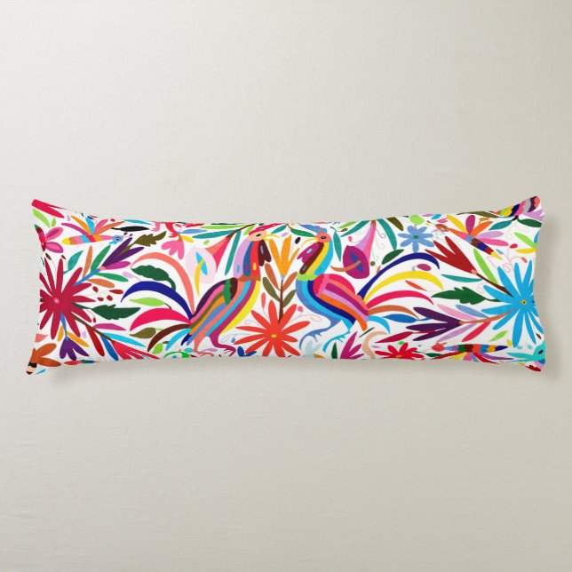 Colourful Otomi Print, Floral/Animal Pattern Body Pillow (Front)