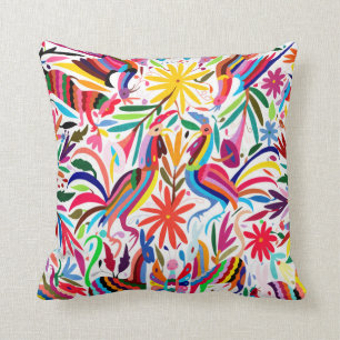 Colourful Otomi Print, Floral/Animal Pattern Throw Pillow