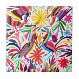 Colourful Otomi Print, Floral/Animal Pattern Tile