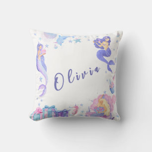 Colourful Our Little Mermaid All Ages Birthday Throw Pillow