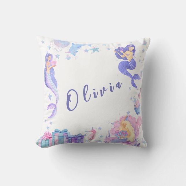 Colourful Our Little Mermaid All Ages Birthday Throw Pillow (Front)