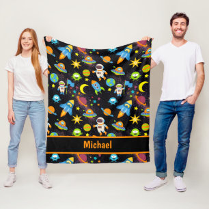 Colourful Outer Space Black Fleece Blanket