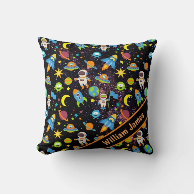 Colourful Outer Space Boy Throw Pillow (Front)