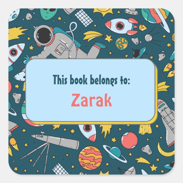 Colourful Outer Space Kids Pattern Personalized Square Sticker (Front)
