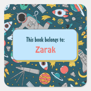Colourful Outer Space Kids Pattern Personalized Square Sticker