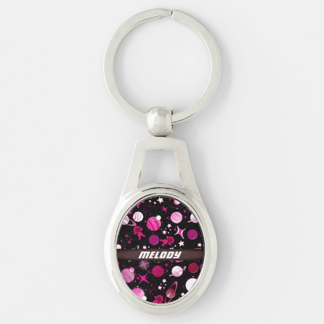 colourful outer space planet galaxy stars pattern keychain (Front)