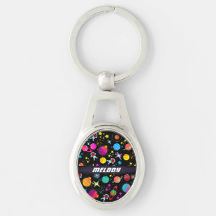 colourful outer space planet galaxy stars pattern keychain