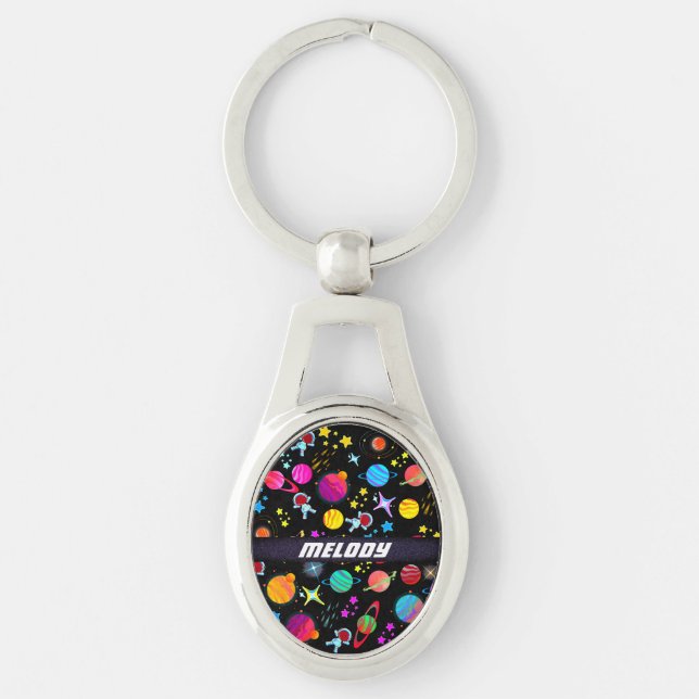 colourful outer space planet galaxy stars pattern keychain (Front)