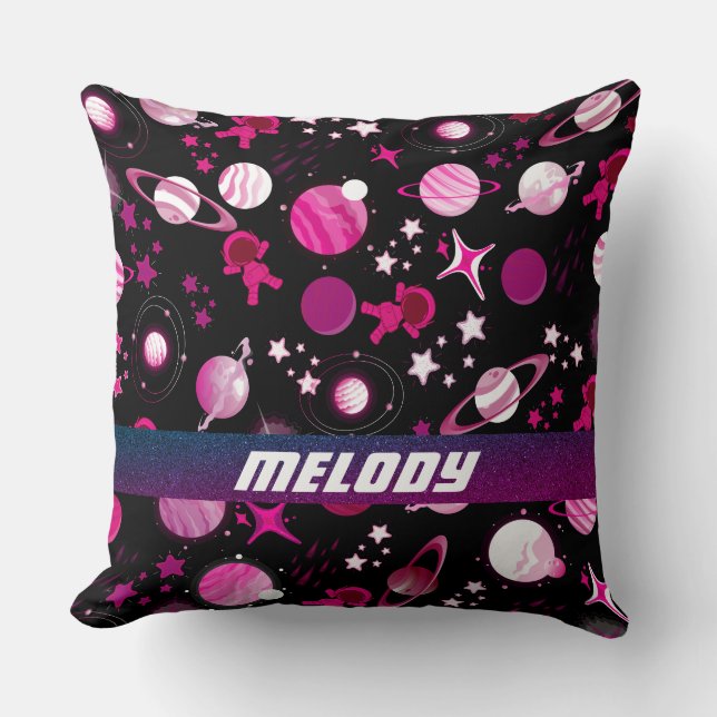 colourful outer space planet galaxy stars pattern throw pillow (Front)